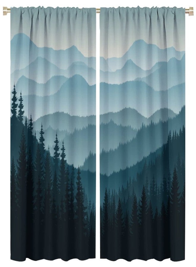 JADERYS Mountain Blackout Curtains Misty Forest Nature Woodland Scenery Landscape Art Print for Living Room Bedroom Kitchen Decor Rod Pocket Window Drapes 2 Panels 42x54in - Image 1